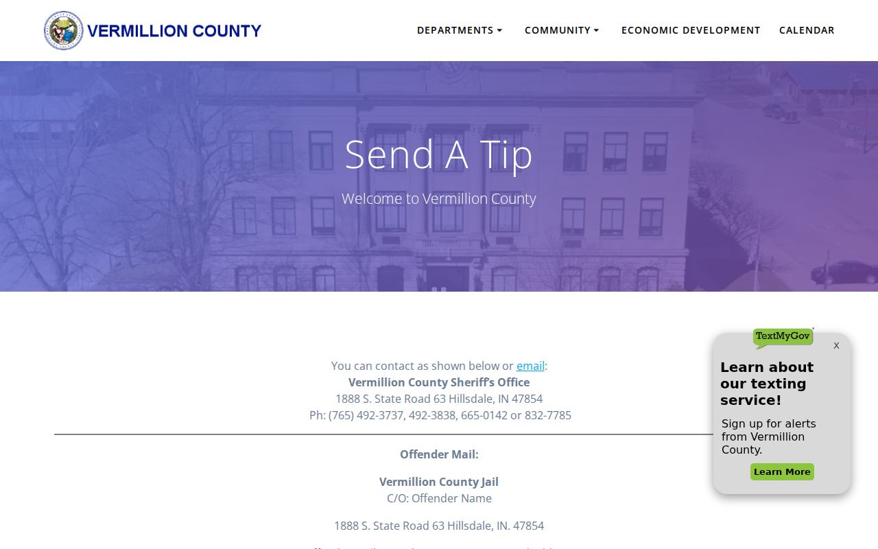 Vermillion County most wanted tip contact page without a public roster