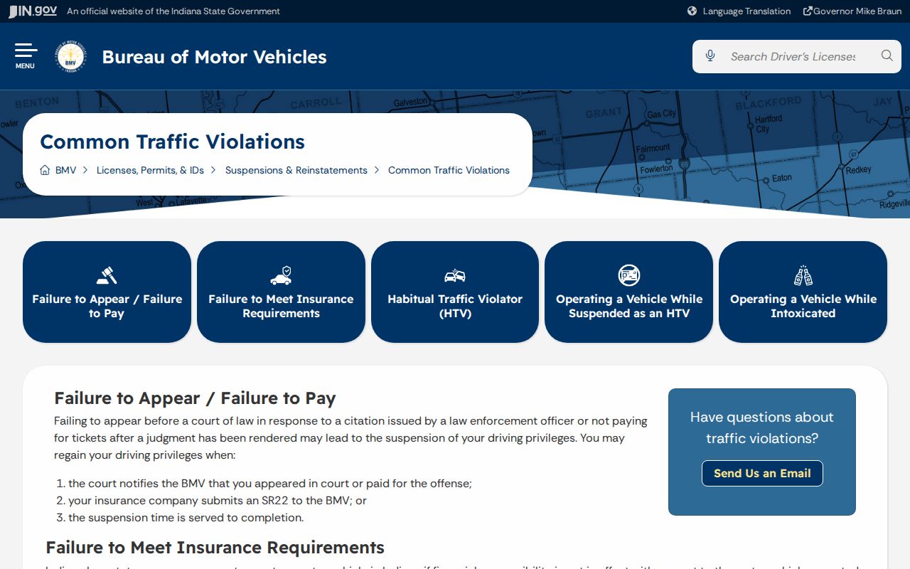 Indiana BMV failure-to-appear information for a Vermillion County traffic warrant