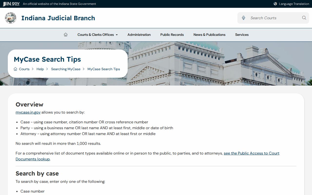 Vermillion County warrant records MyCase search controls